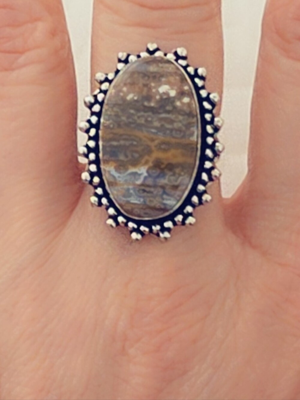 Adjustable Gemstone Statement Ring Overlay Sterling Silver Plated